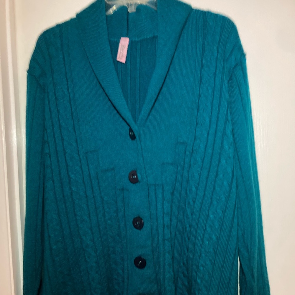 Teal button up sweater super cute
